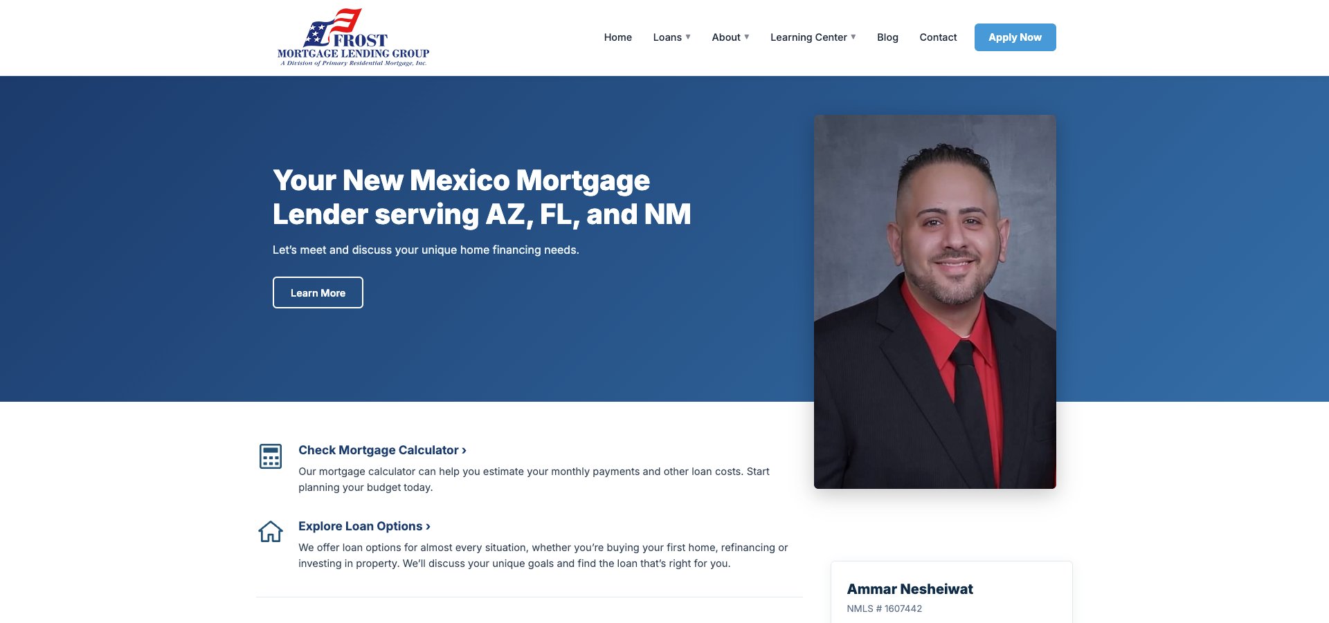 Frost Mortgage Lending Group website screenshot