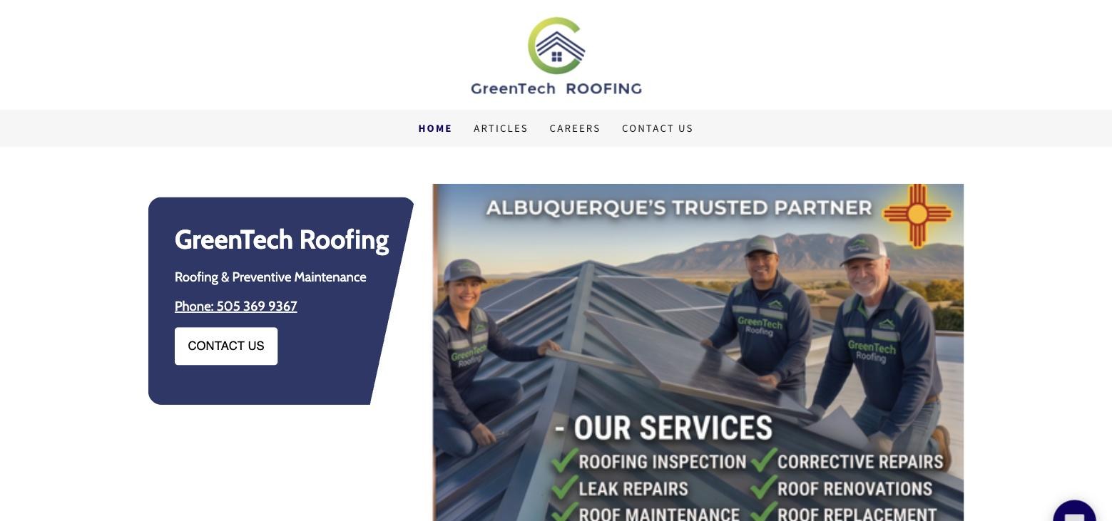 GreenTech Roofing website screenshot