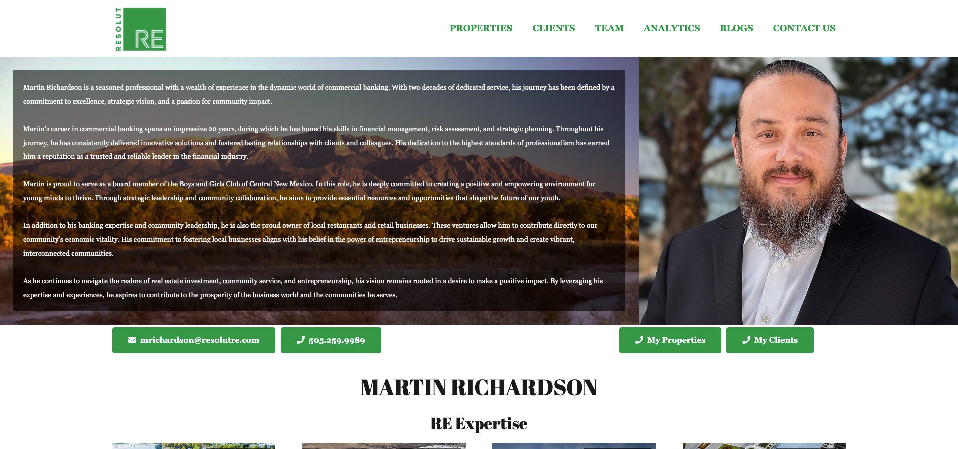 Resolute RE Commercial Real Estate website screenshot